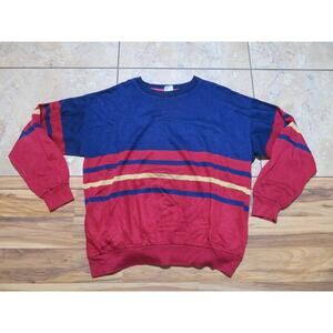 Gearing Up Brand Color Block Striped Sweatshirt Blue Red Sz L-XL 90s